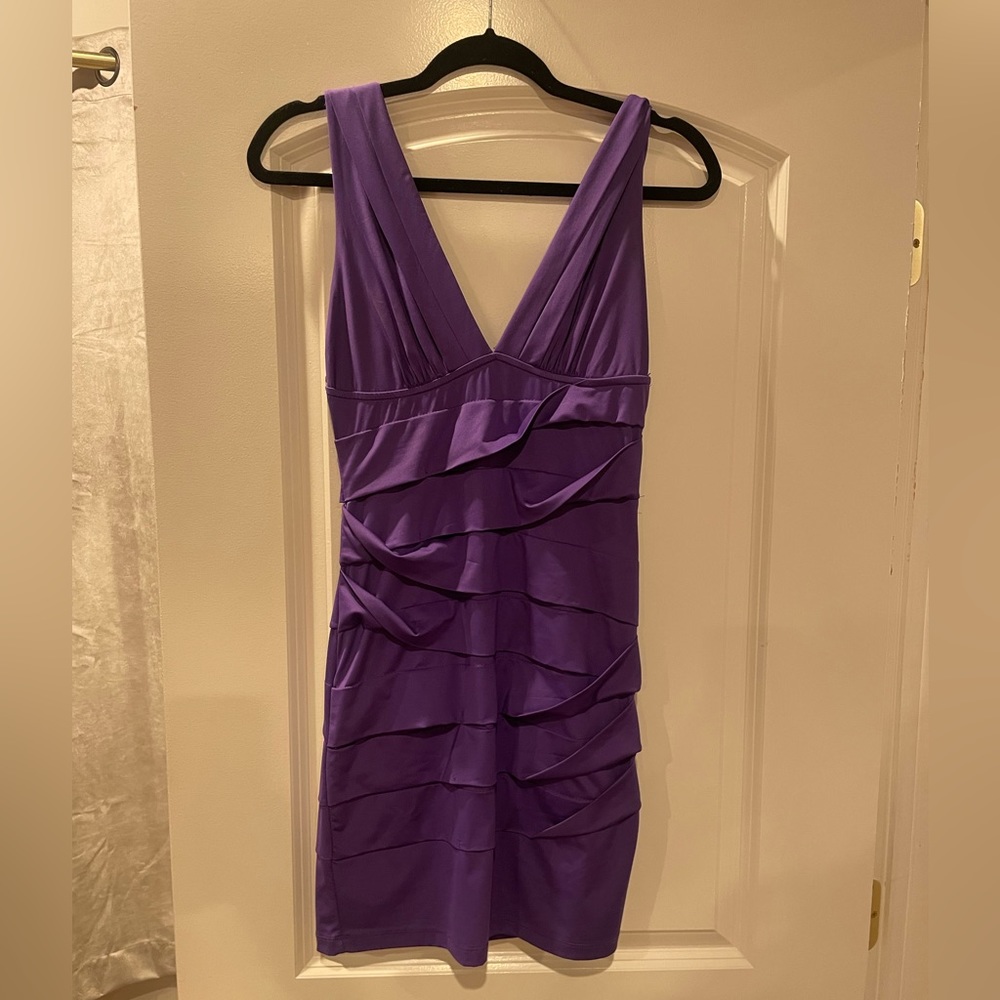 Purple deep v mini dress